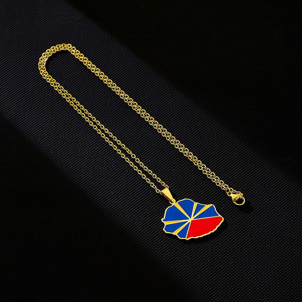 Collana vintage con pendente geometrico etnico in acciaio inossidabile con ciondolo in acciaio al titanio e finitura galvanizzata su catena a O