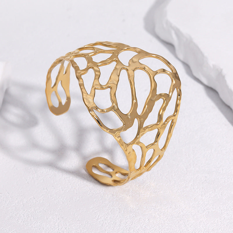 Elegant Minimalist Geometric Gold Plated Stainless Steel Wide Cuff Bracelet for Women