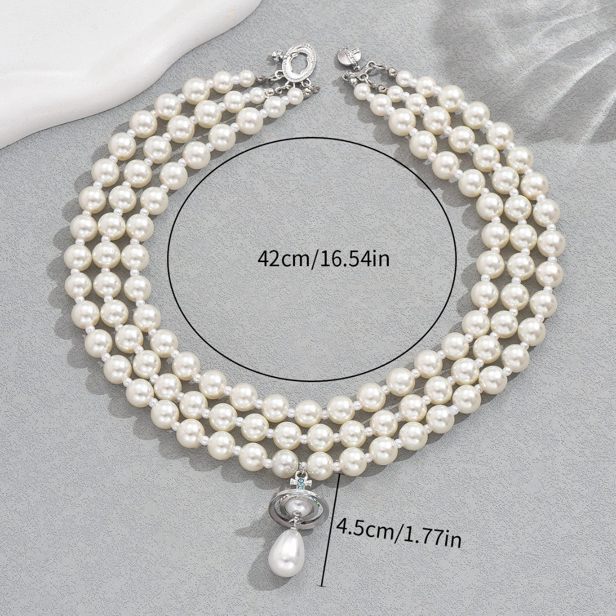 Collar de Perlas Geométrico de Lujo Minimalista para Mujer con Colgante de Nácar en Cadena de Perlas Multicapa