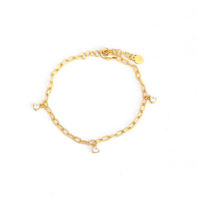 Sweet Minimalist 925 Sterling Silver Geometric Plated Bracelet with Diamond Inlay for Women