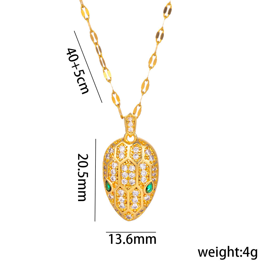Minimalist Snake Head Pendant Necklace in Titanium Steel with Micro-Pavé Zirconia, Geometric Design Clavicle Chain for Women