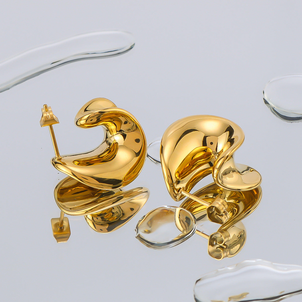 Minimalist Geometric Twisted Earrings in Stainless Steel with Vacuum 18K Gold Plating Hypoallergenic Polished Finish