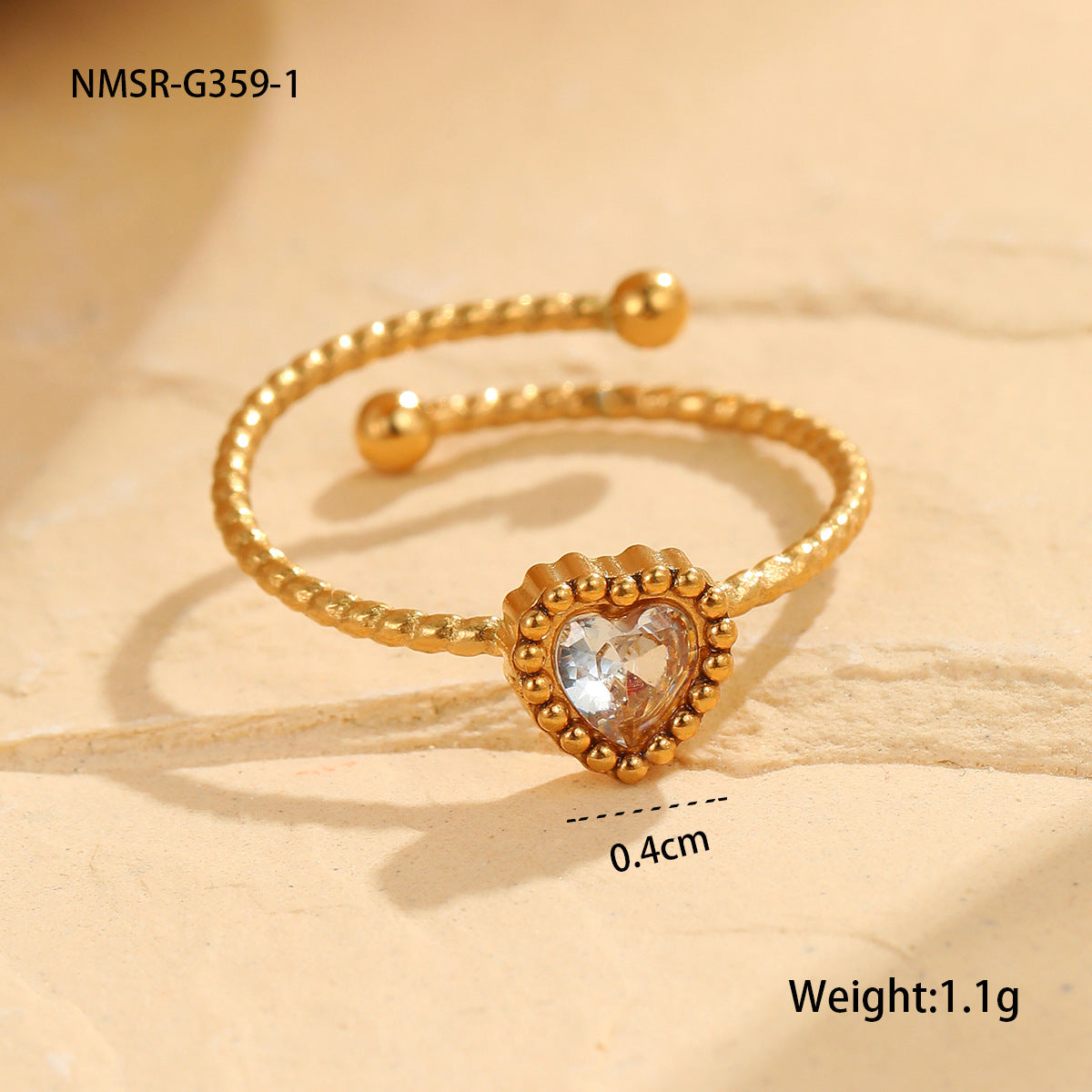 Elegante Anillo de Acero Inoxidable para Mujer con Circonita en Forma de Corazón y Acabado Bañado