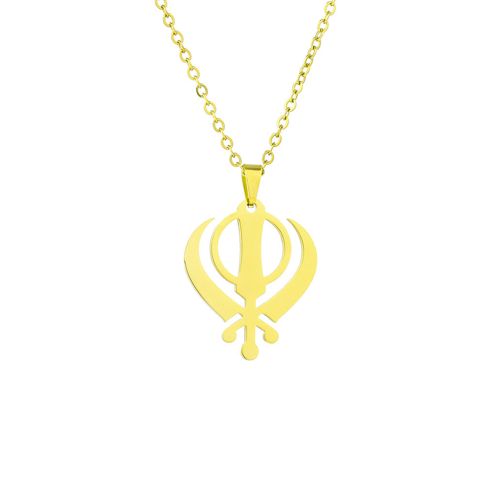 Collana con ciondolo geometrico vintage in acciaio inossidabile, charm in acciaio al titanio e finitura placcata su catena a O, unisex