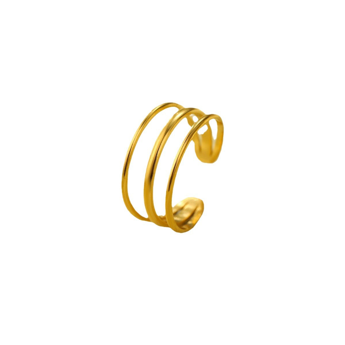 Anillo ajustable geométrico minimalista retro de acero de titanio para mujer con acabado chapado