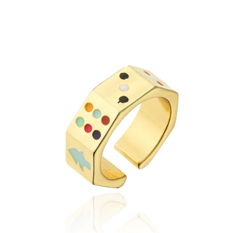 Geometric Drip Oil Gold Plated Brass Ring for Women