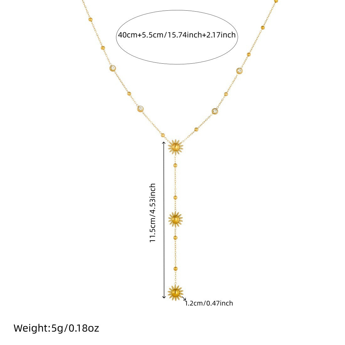 Elegant Stainless Steel Sunflower Pendant Necklace with Rhinestone Inlay and Tassel Detail for Women