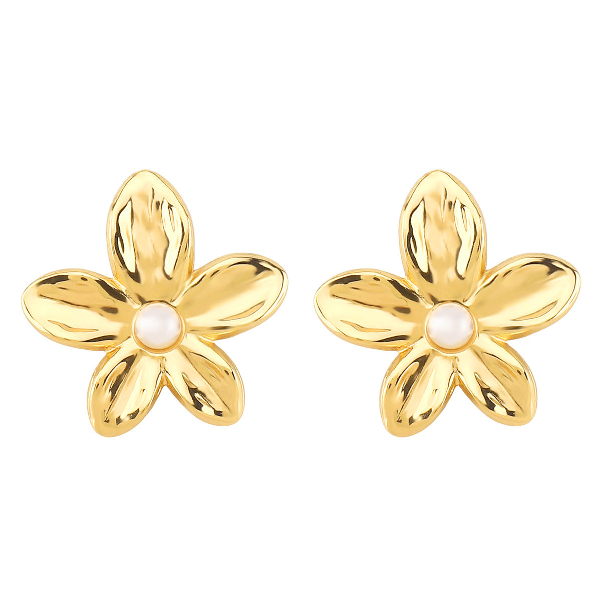 Pendientes minimalistas de acero inoxidable con diseño floral vintage, baño de oro de 14 quilates e incrustaciones de perlas