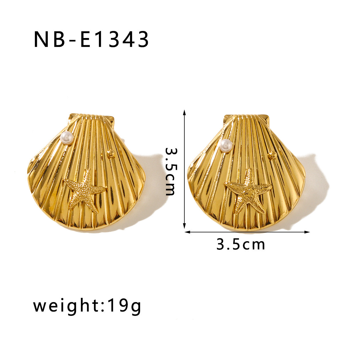 Orecchini estivi minimalisti a ventaglio in acciaio inossidabile con placcatura in oro 18 carati, intarsi in perle e conchiglie, design geometrico