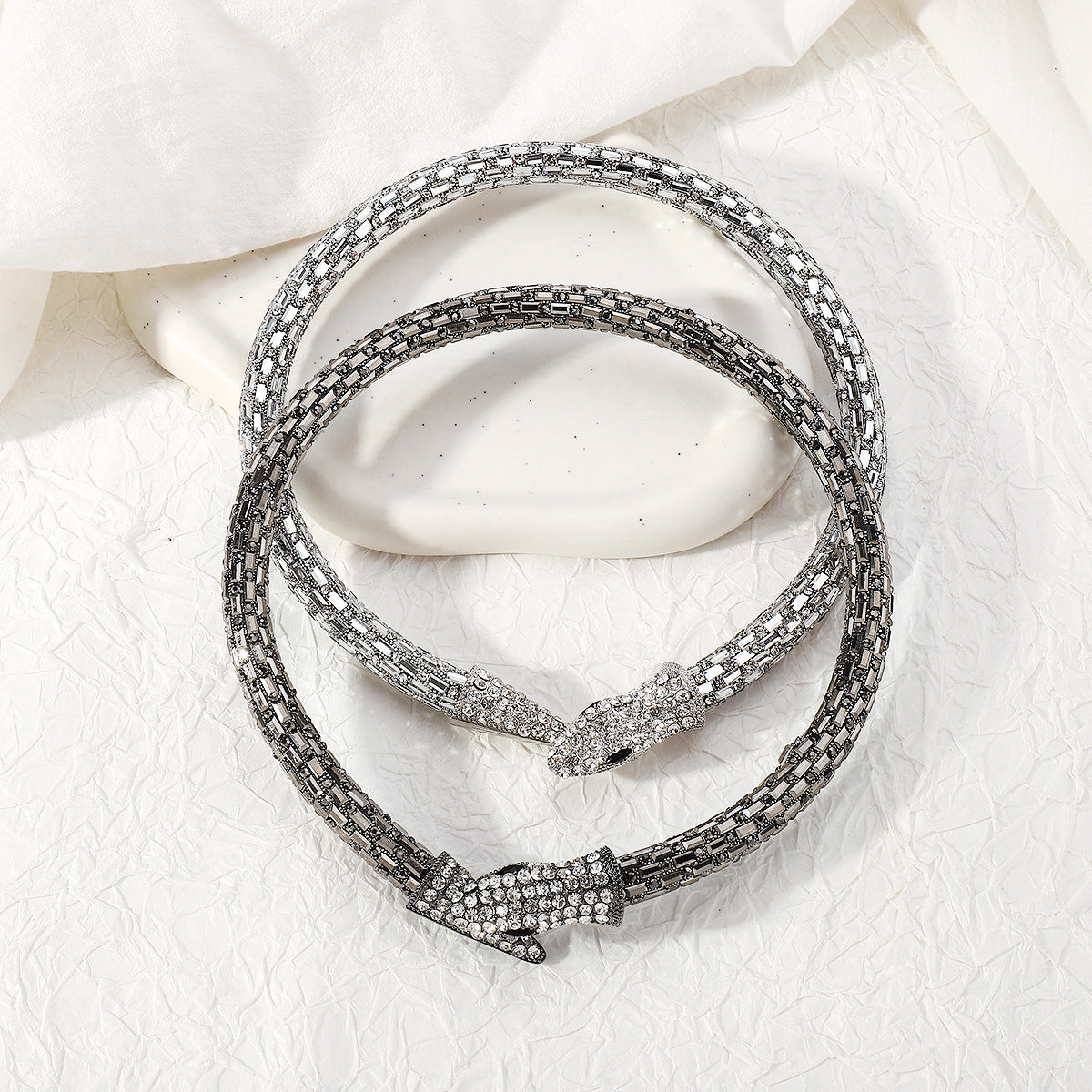 Edgy Snake-Shaped Alloy Bracelet with Rhinestone Inlay Plated in Premium Finish for Women