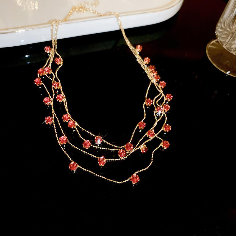 Elegante Collana Multistrato in Zirconi con Forma Geometrica da Donna, Catena alla Clavicola alla Moda con Dettagli Rotondi e Lineari, Gioielli Estivi