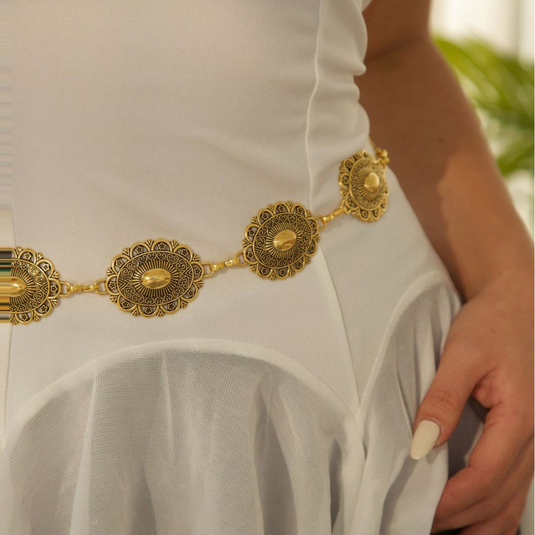 Vintage Bohemian Ethnic Geometric Metal Chain Belt for Women