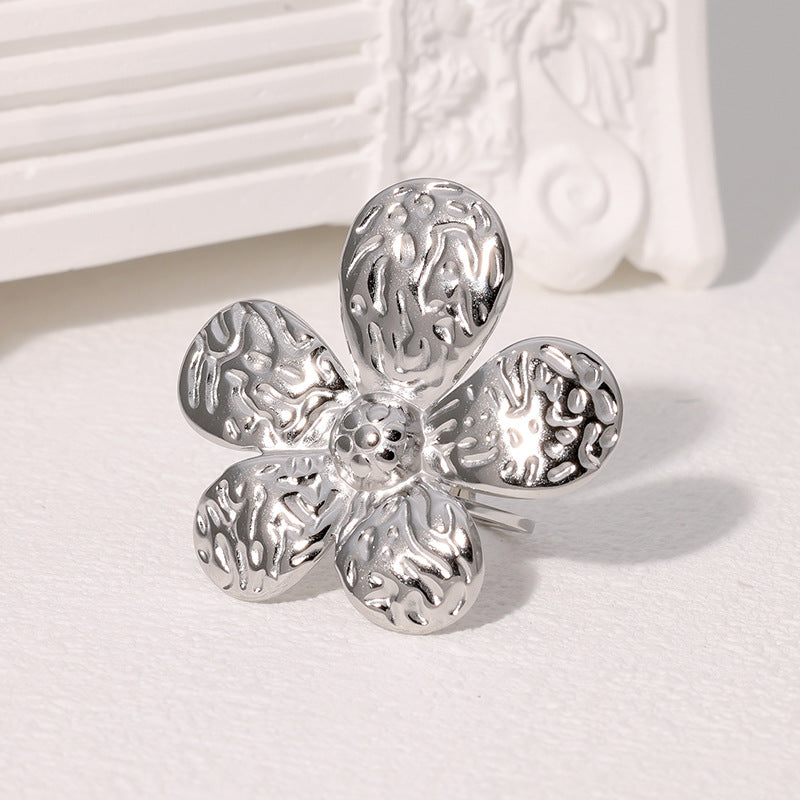 Geometric Floral Butterfly Heart Star Stainless Steel Adjustable Open Ring for Women with Plating Finish