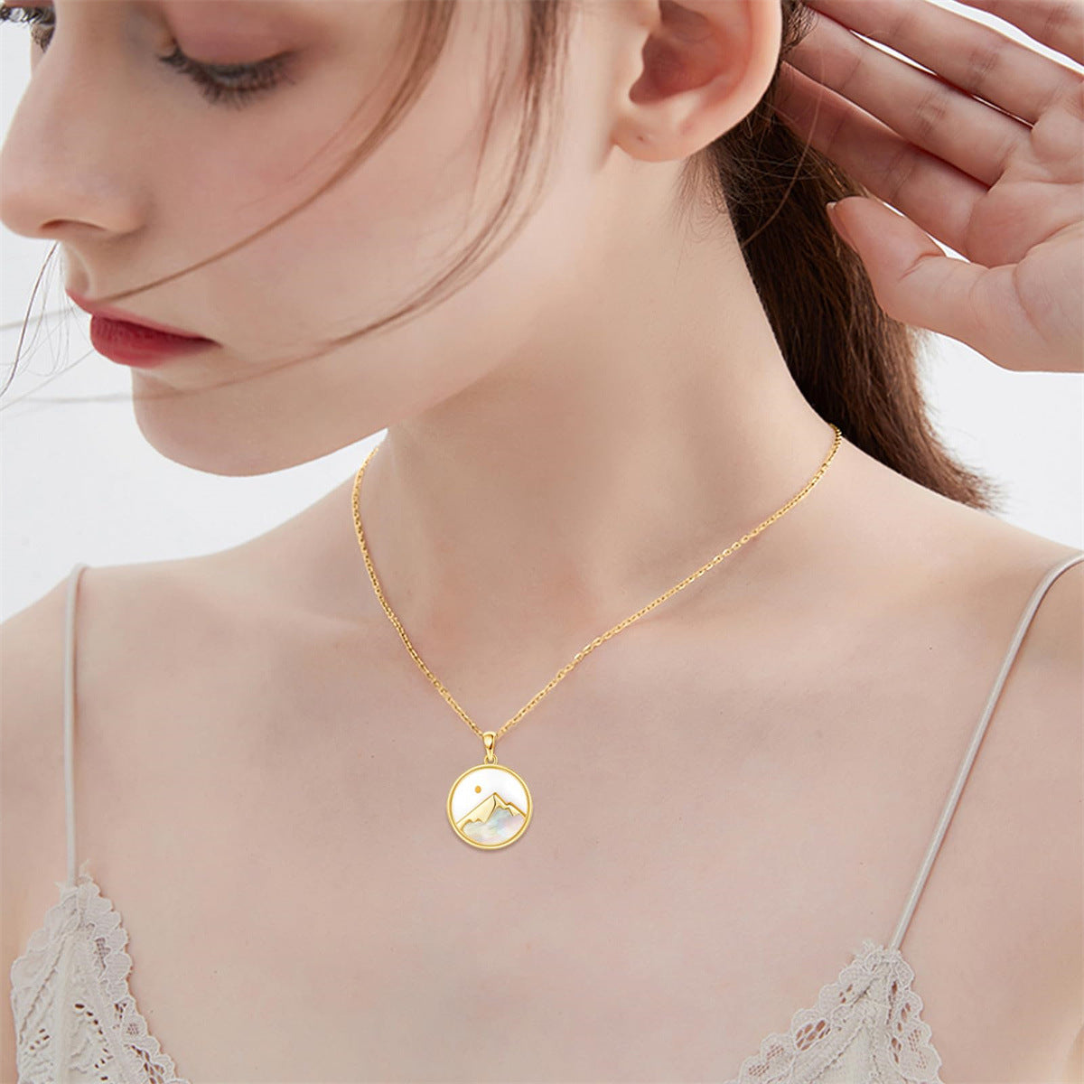 Natural Minimalist Geometric Stainless Steel Pendant Necklace with Titanium Steel Charm and Electroplated Finish for Women