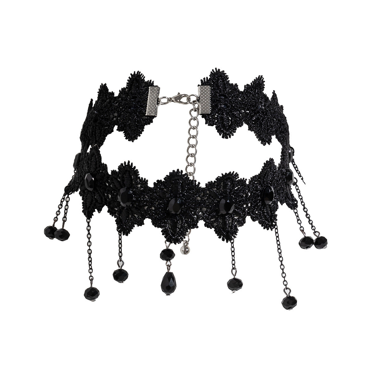 Gargantilla Punk Gótica de Encaje Negro con Colgante de Lágrima y Detalles de Borlas para Mujer