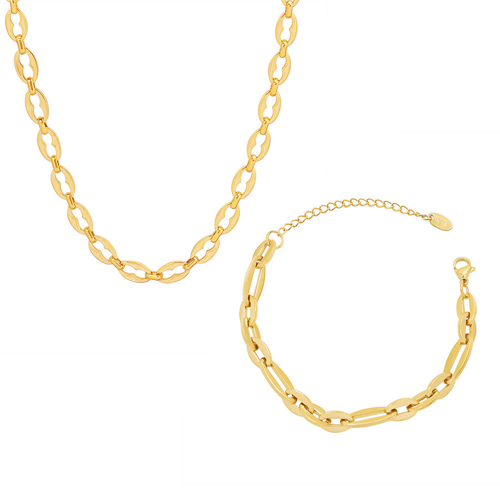 Set di collane a strati geometriche minimaliste in acciaio al titanio con placcatura in oro 18 carati da donna