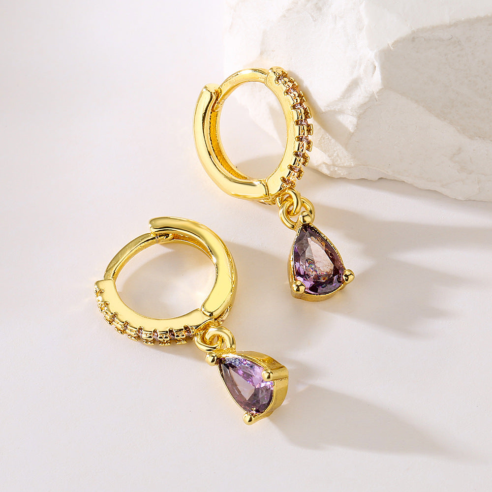 Orecchini minimalisti geometrici in rame con placcatura in oro 18K e dettagli in zircone da donna