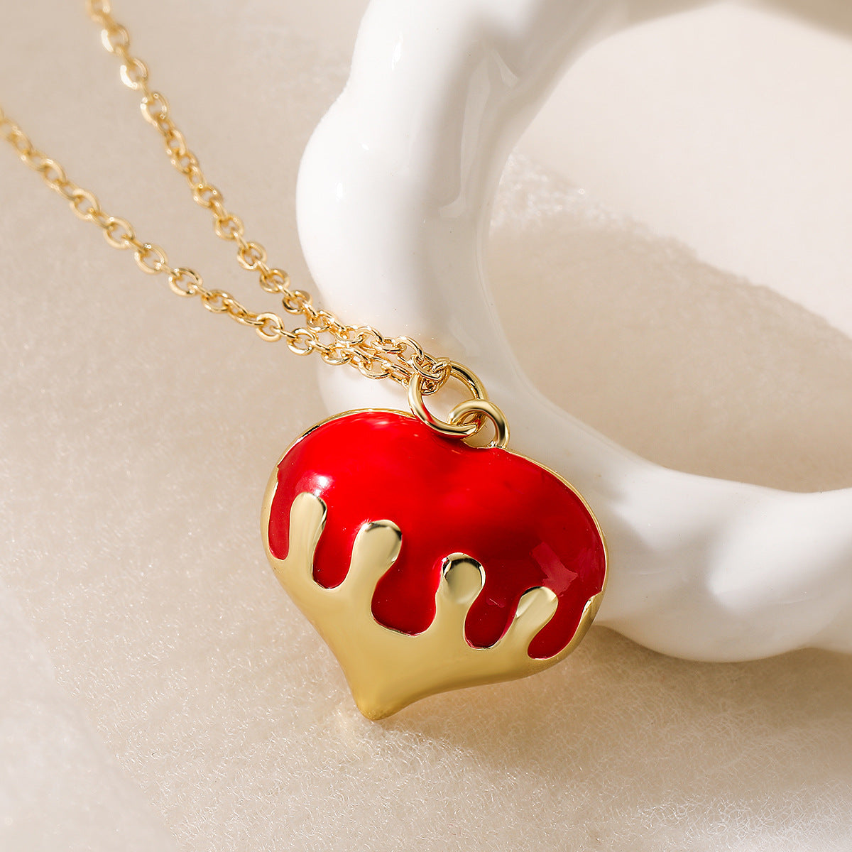 Collana con Ciondolo a Cuore Minimalista in Rame Smaltato Placcato Oro 18K da Donna