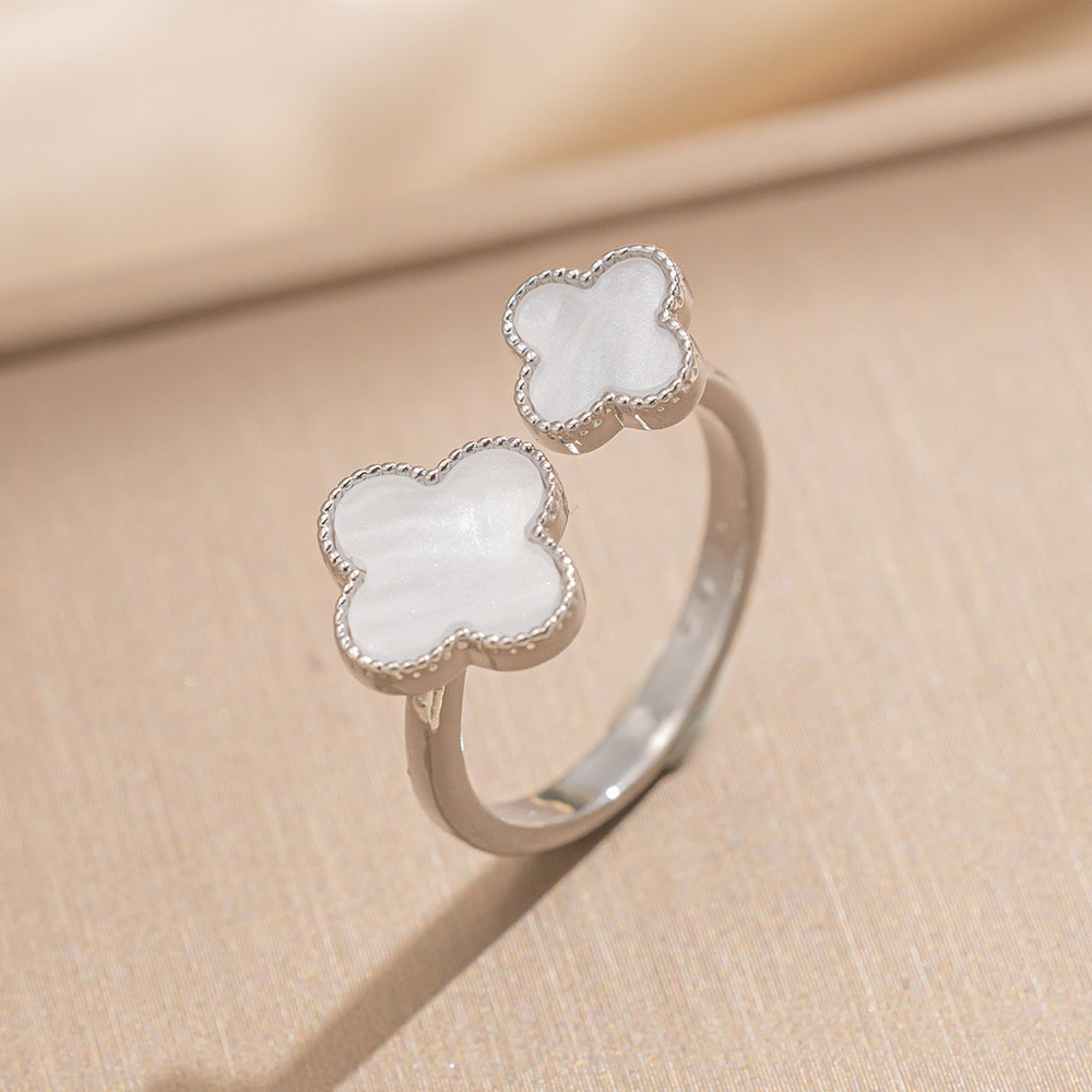 Luxury Minimalist Adjustable Open Ring for Women with Gold-Plated Copper Band and Zircon Stone Accent in Heart and Floral Shape