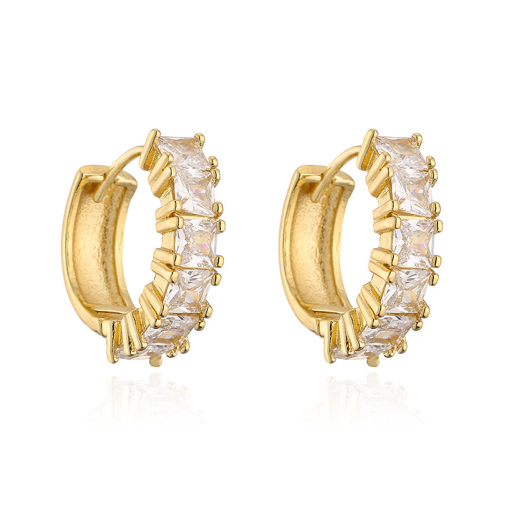 Minimalist Geometric Copper Hoop Earrings with 18K Gold Plating and Zircon Accents for Women