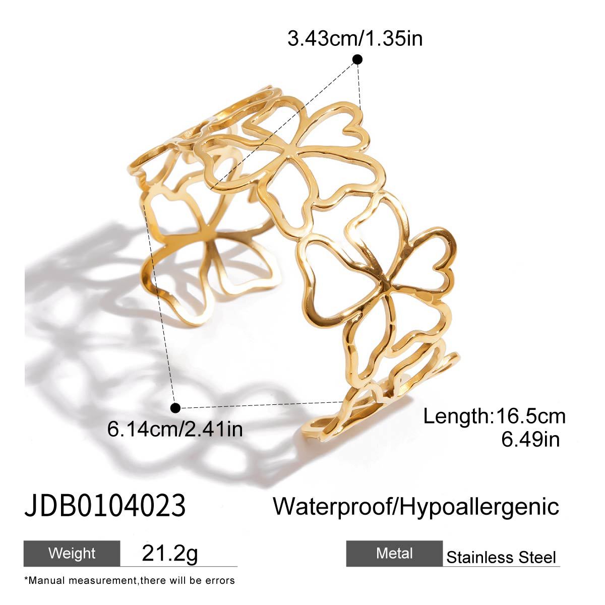 Elegant 18K Gold Plated Geometric Hollow Titanium Steel Bracelet for Women