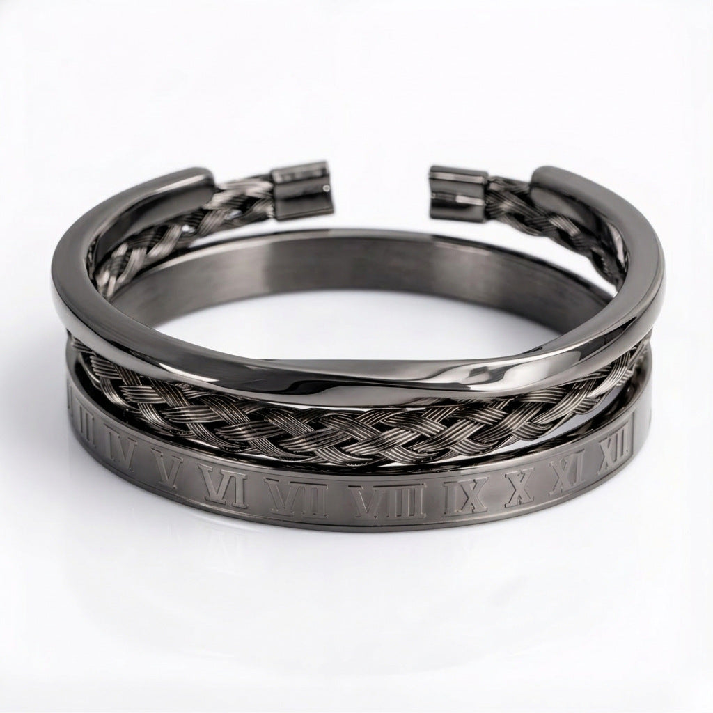 Vintage Geometric Square Letter Plated Titanium Steel Bracelet Set for Unisex