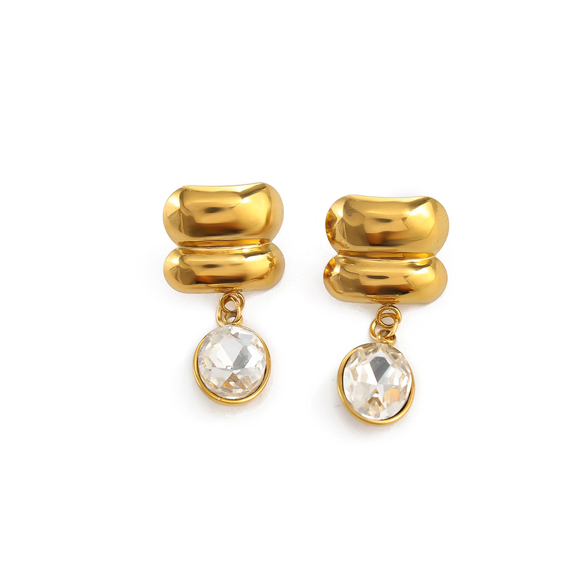 Minimalist Luxury Oval Geometric Rhinestone PVD Stainless Steel Earrings for Women