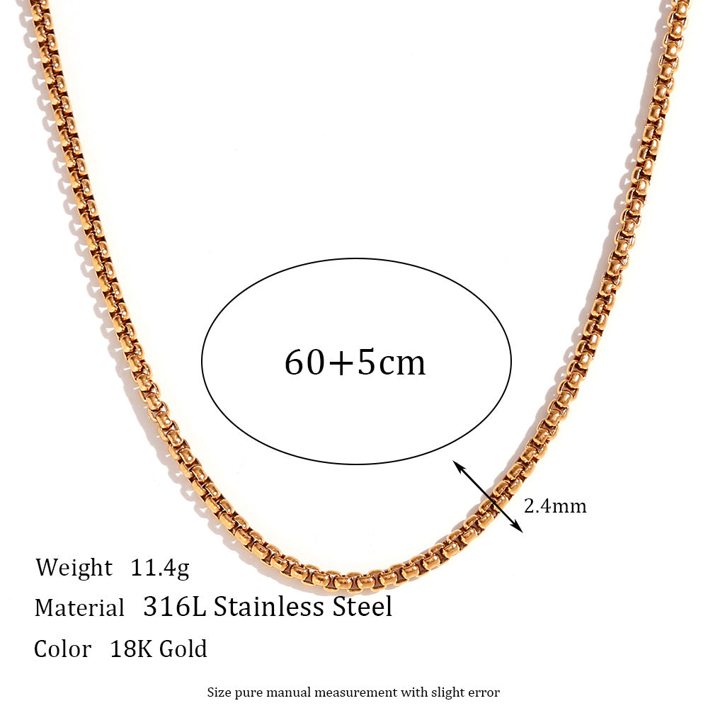 Minimalist Geometric Titanium Steel Plated 18K Gold Pearl Chain Necklace for Women