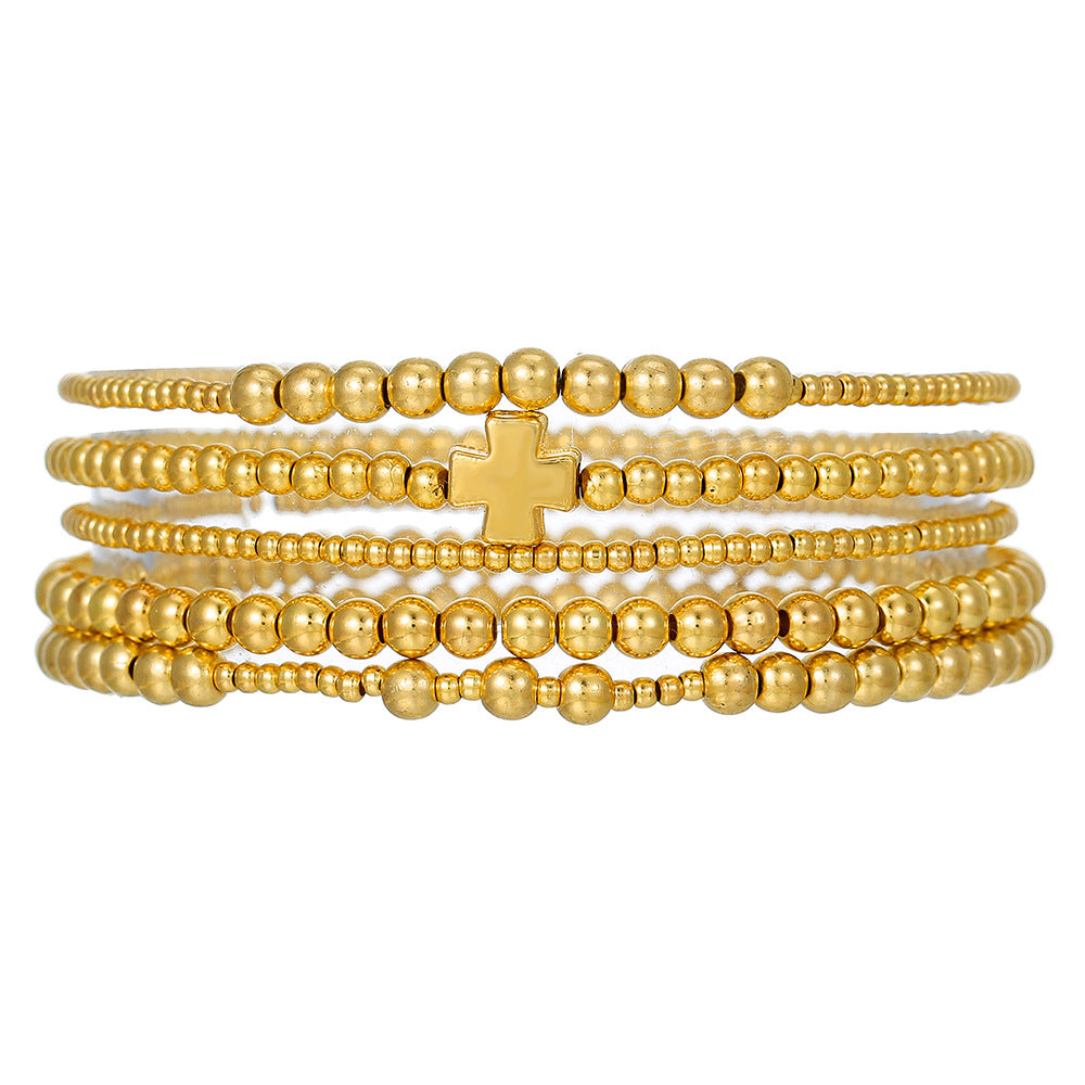 Fashion Round Cross Beaded Stretch Bracelet for Women