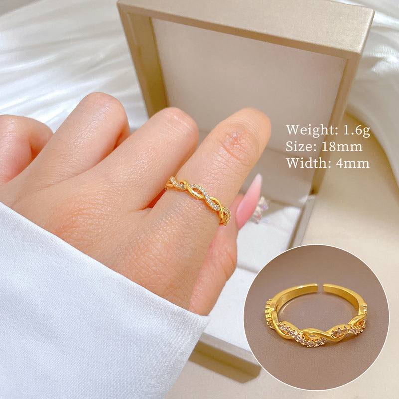 Anello in ottone a forma di corona in stile fumetto con intarsio in zircone da donna, anello alla moda minimalista e cool elettroplaccato