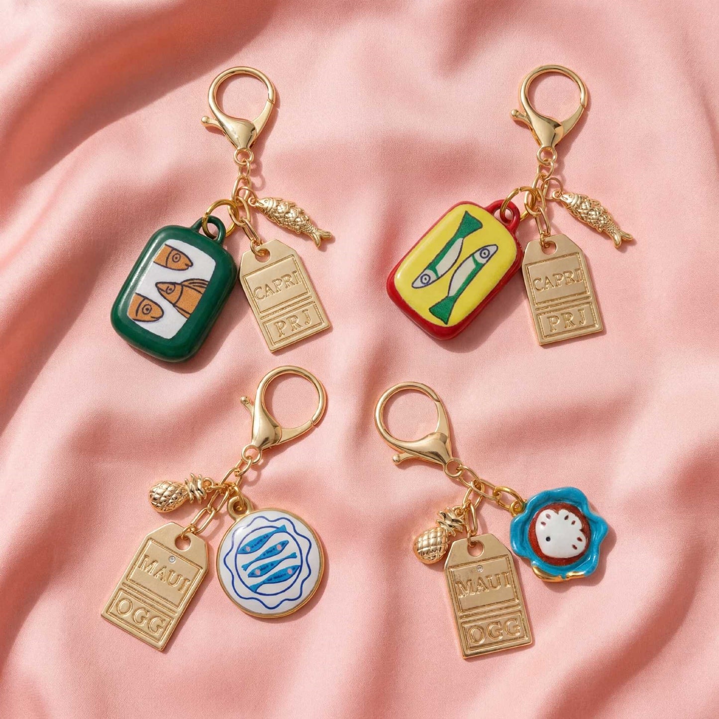 Minimalist Plated Alloy Keychain Charm Bar with Pearl and Floral Elements
