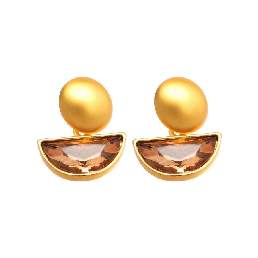 Pendientes de tuerca redondos geométricos vintage Chapado en oro de 18 quilates de cobre con incrustaciones de diamantes de imitación y poste de acero