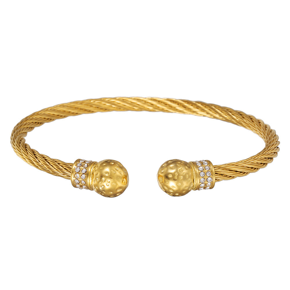 Personalized Luxury Streetwear Gold Plated Round Geometric Polished Titanium Steel Rope Chain Bracelet with Cubic Zirconia for Women