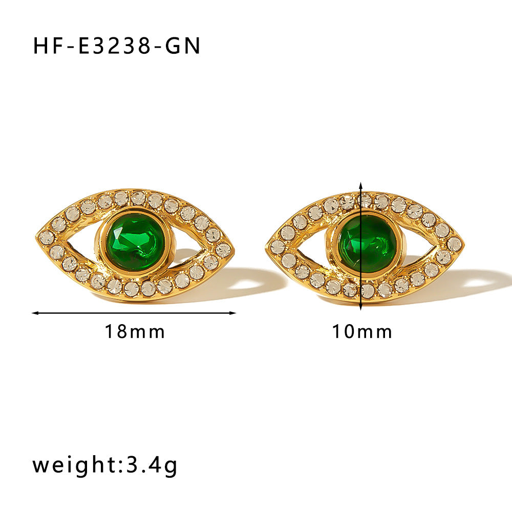 Orecchini Vintage da Donna in Acciaio al Titanio con Smeraldo Verde a Cuore, Zirconia Incastonata, Finitura Placcata e Design Elegante Minimalista