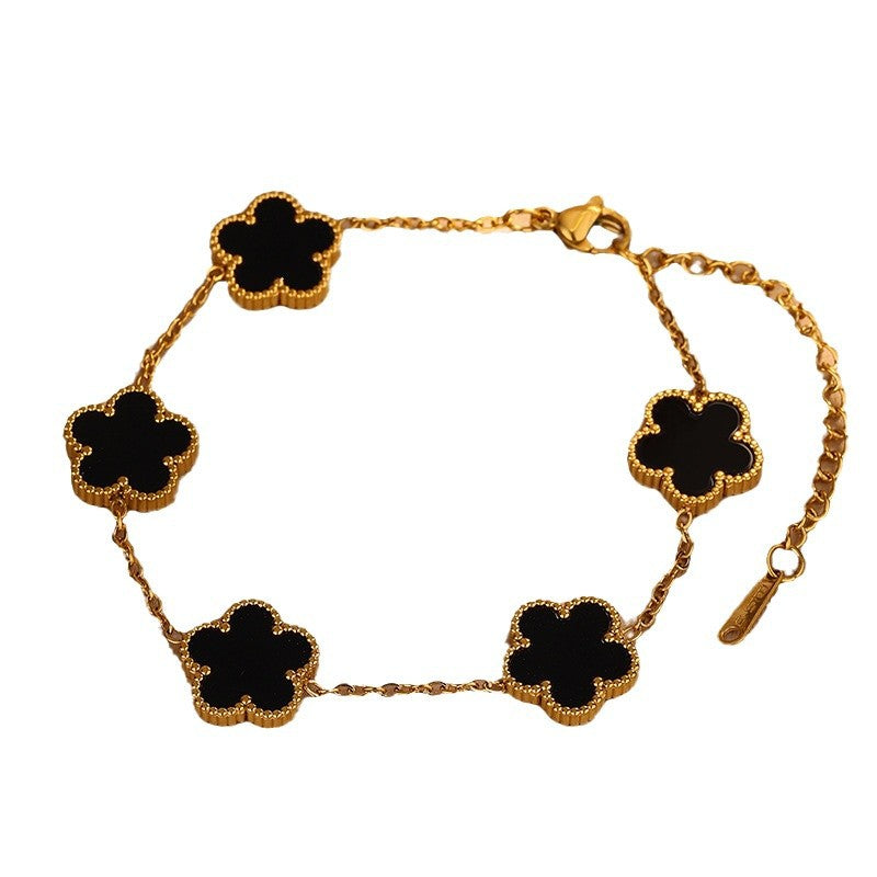 Fashion Elegant Floral Leaf Stainless Steel Plated Acrylic Bracelet for Women