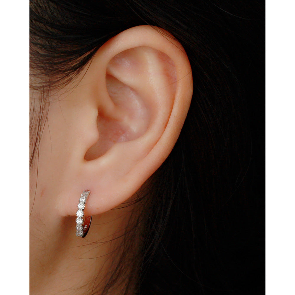 Minimalist 925 Sterling Silver Round Hoop Earrings with Rhinestone Inlay for Women
