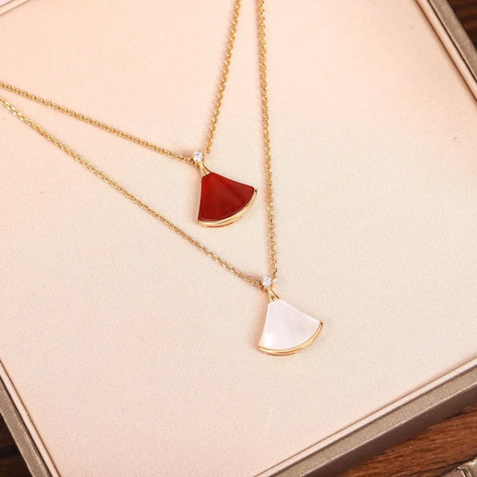 Minimalist Irregular Skirt Fan Shape Rose Gold Plated Titanium Steel Necklace with White Mother of Pearl