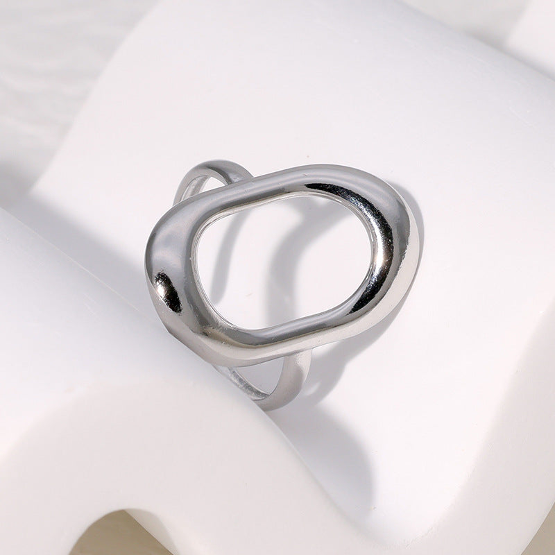 Anello da dito da donna minimalista geometrico rettangolare cavo in acciaio inossidabile con finitura galvanica