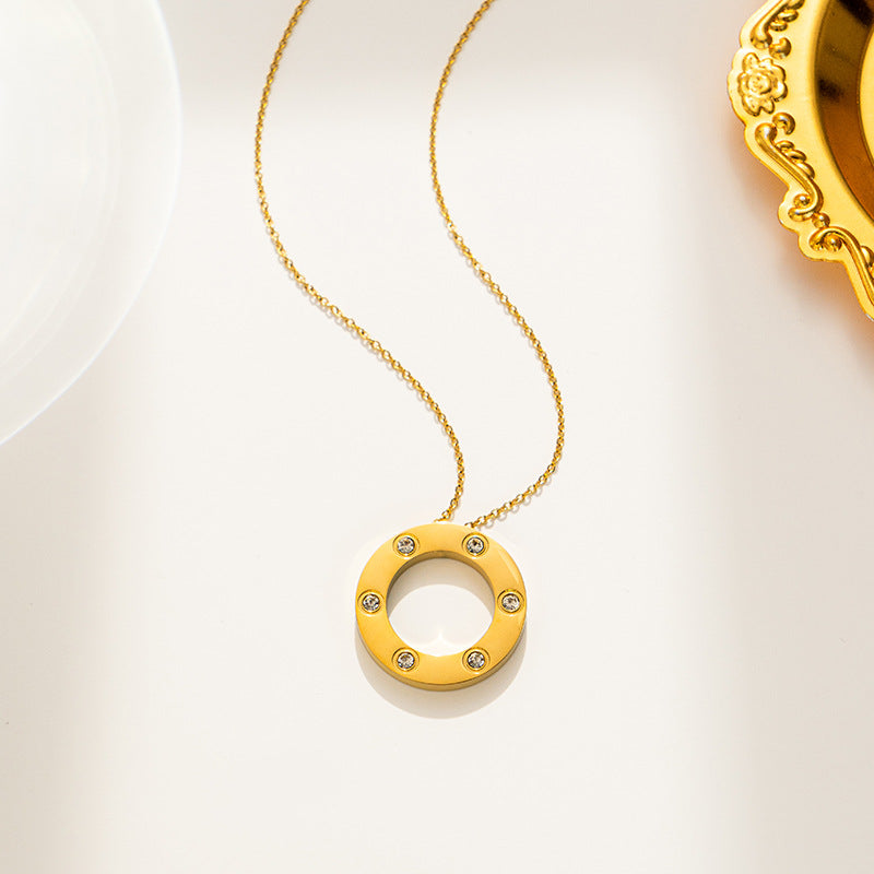 Collana pendente con quadrifoglio in acciaio al titanio placcato oro rosa 18 carati minimalista di lusso da donna