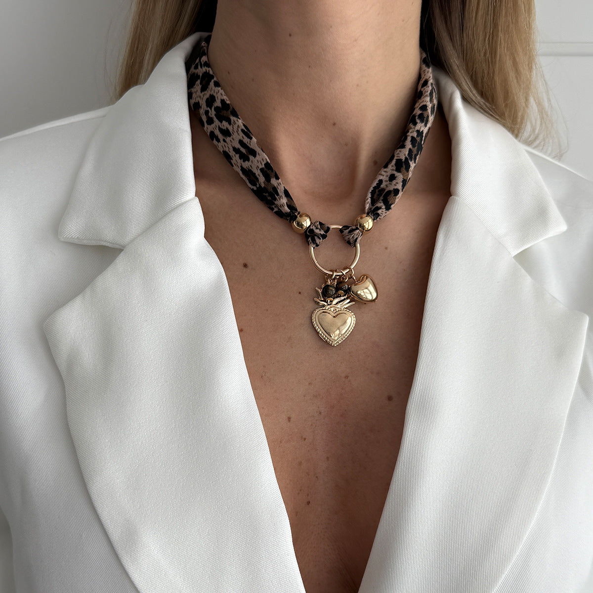 Vintage Leopard Print Heart Pendant Plated Alloy Necklace for Women