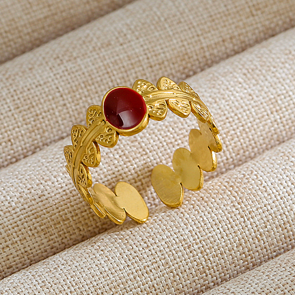 Anillo de acero de titanio con forma de U, estilo punk, chapado en oro de 18 quilates y detalles de microincrustaciones de piedra de lava ovalada