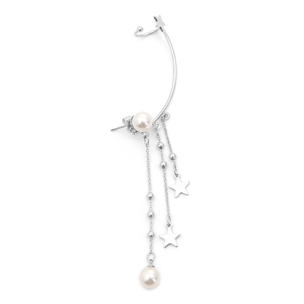 Orecchini a clip in metallo galvanizzato a forma di stella geometrica stile Ins da donna con perle finte e nappe