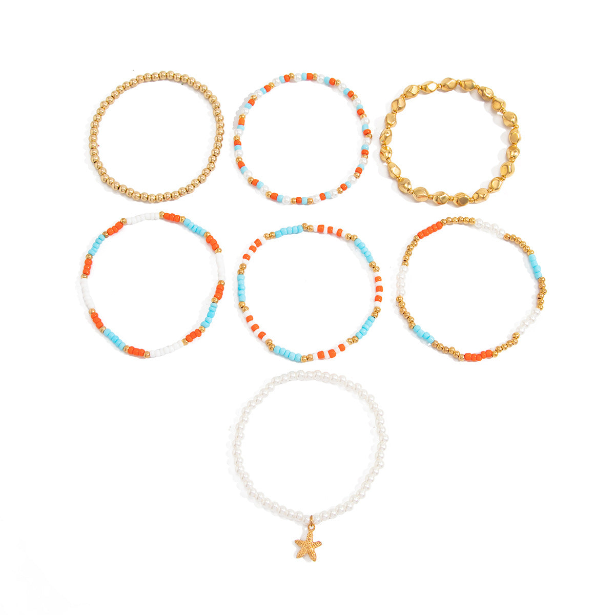 Sweet Colorful Beaded Starfish Charm Bracelet Zinc Alloy Women's Jewelry