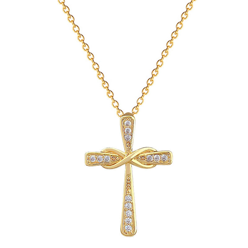 Sweet Twisted Cross Rhinestone Titanium Steel Necklace for Unisex