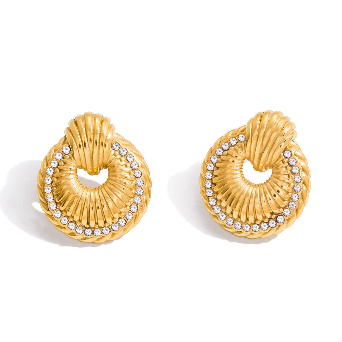 Orecchini a perno geometrici in acciaio inossidabile placcati oro 18 carati con strass da donna