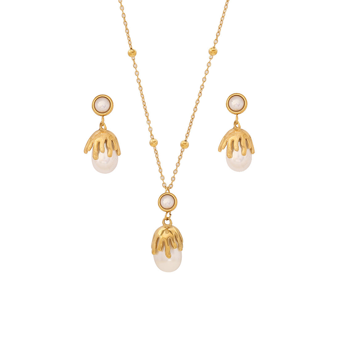Set di Collana da Donna Elegante a Forma di Lampadina Irregolare con Perle Imitazione, Doppia Catena a O in Acciaio Inossidabile e Finitura Elettroplaccata