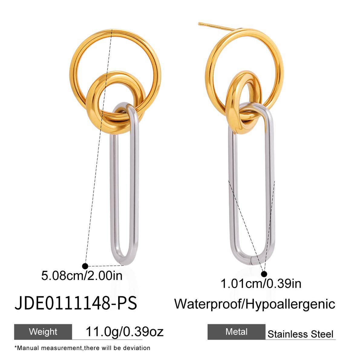Elegant Minimalist Geometric Oval Stainless Steel 18K Gold Plated PVD Earrings for Women