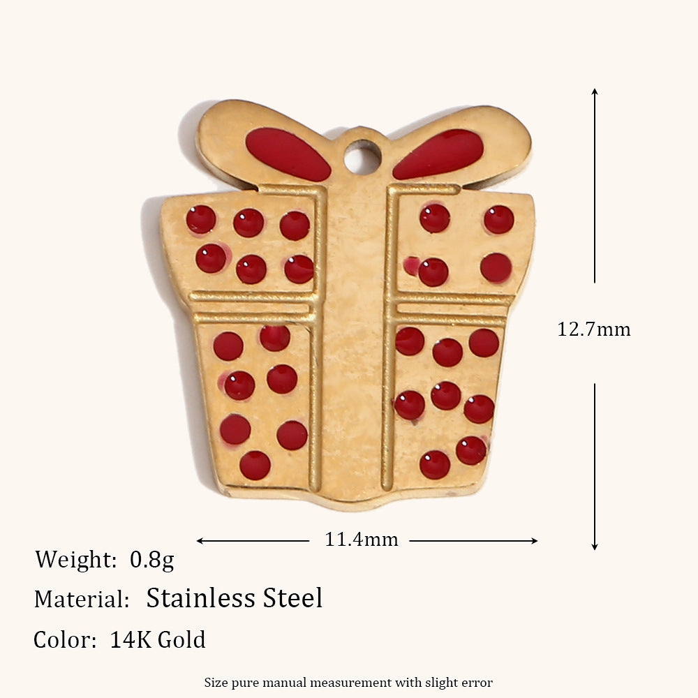 Ciondolo natalizio per creazione di gioielli fai da te in acciaio inossidabile con placcatura in oro 14K e finitura smaltata con motivi di Babbo Natale, alci, fiocchi di neve e confezioni regalo