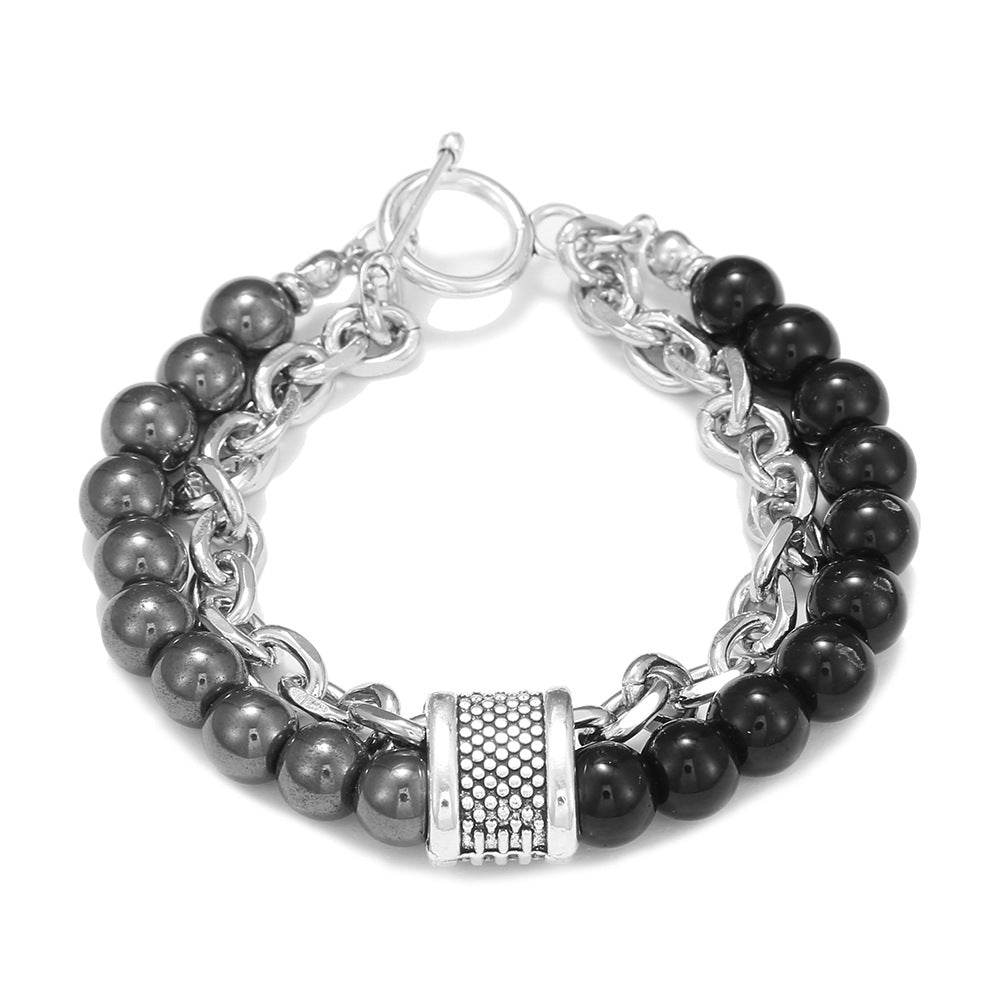 Punk Streetwear Geometric Matte Polished Alloy Bracelet with Crystal Inlay for Men and Women