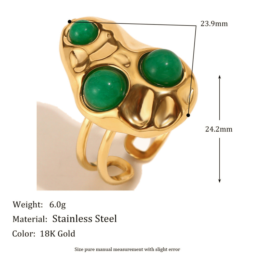 Anello da donna in acciaio inossidabile placcato oro 18K con motivo geometrico a fiore, stile vintage e texture martellata